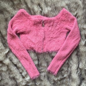 The Ragged Priest // Pink Furry Crop Zip Cardi